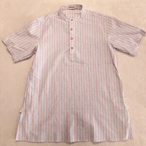 Fabindia Mens Multicolor Cotton Striped Regular Fit Short Kurta XS Blue Orange